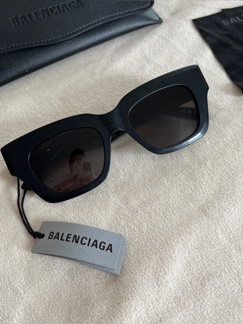 Balenciaga Square-Frame Acetate Sunglasses Black Womens BB0234S NWT - Picture 4 of 15